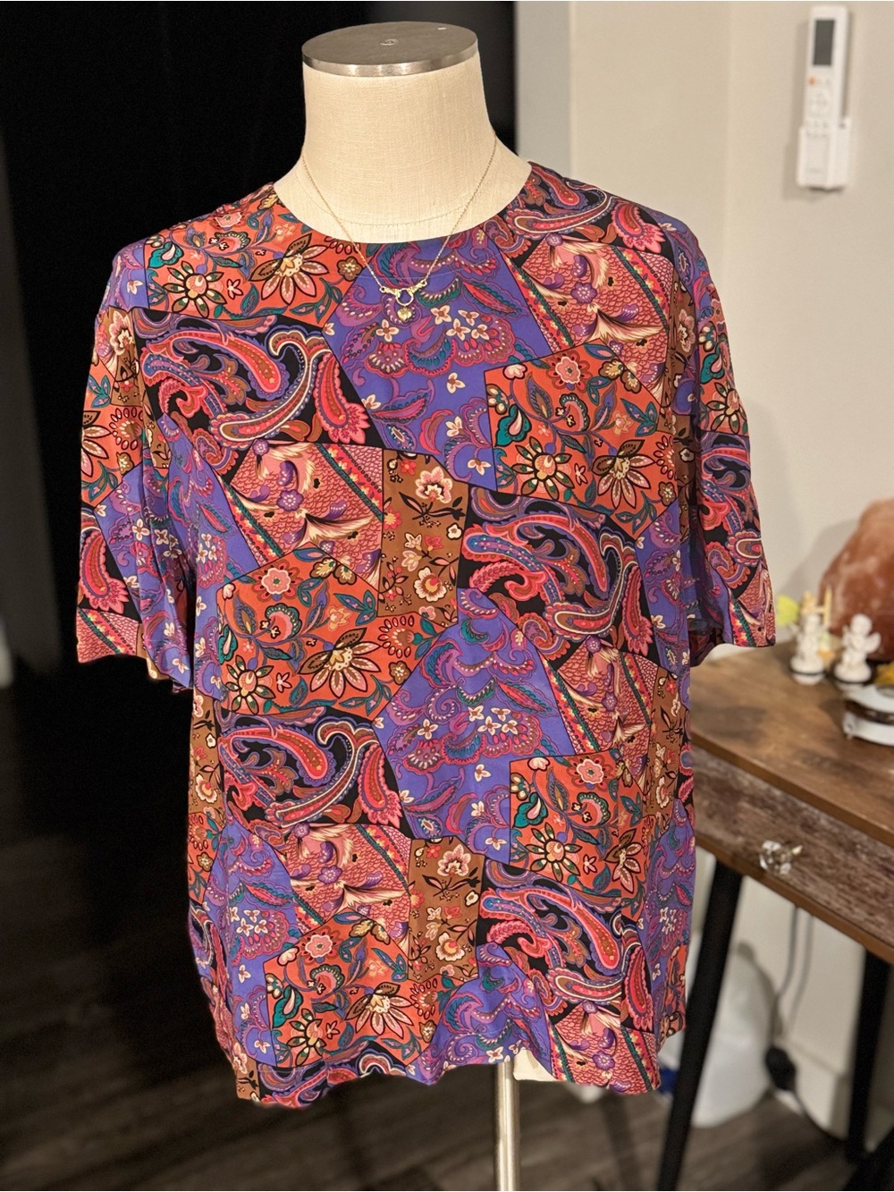 Casual Corner Multi-Color Patchwork Paisley Short Sleeve Shirt